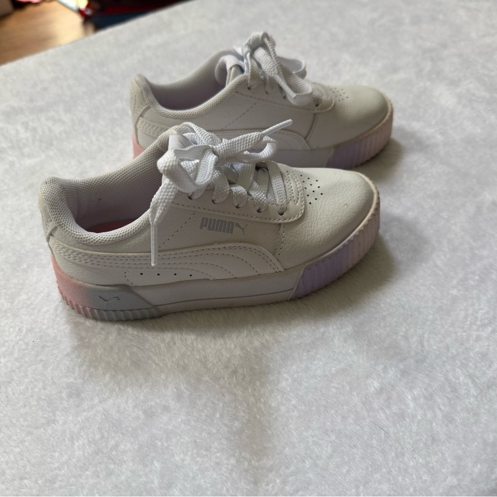Puma Kids White and Light Pink Sneakers